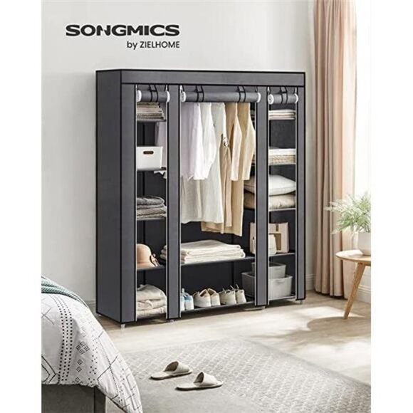 59-Inch Portable Closet Wardrobe, with Shelves and Cover for Hanging Clothes - Picture 6 of 6